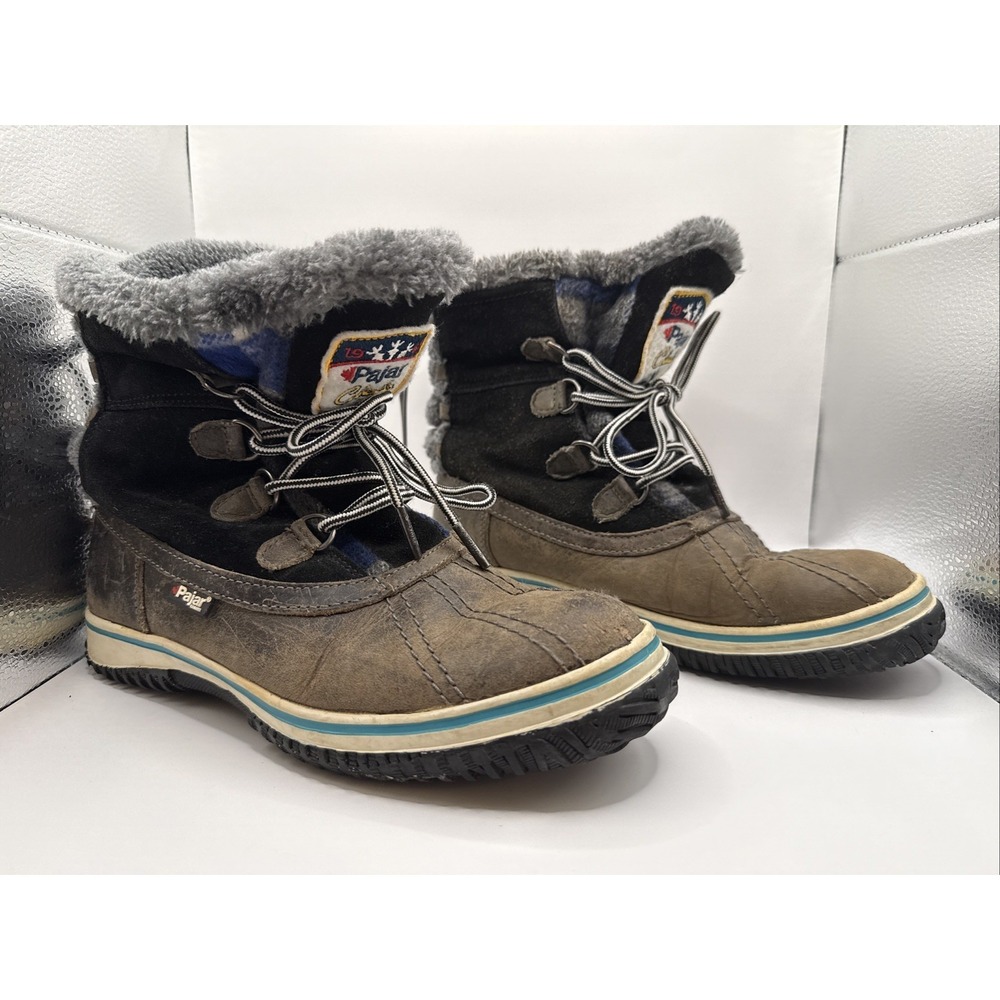 Women's Pajar Brown Black Suede Leather, Fur-Lined Boots Sz 37 EUR 6-6.5 US